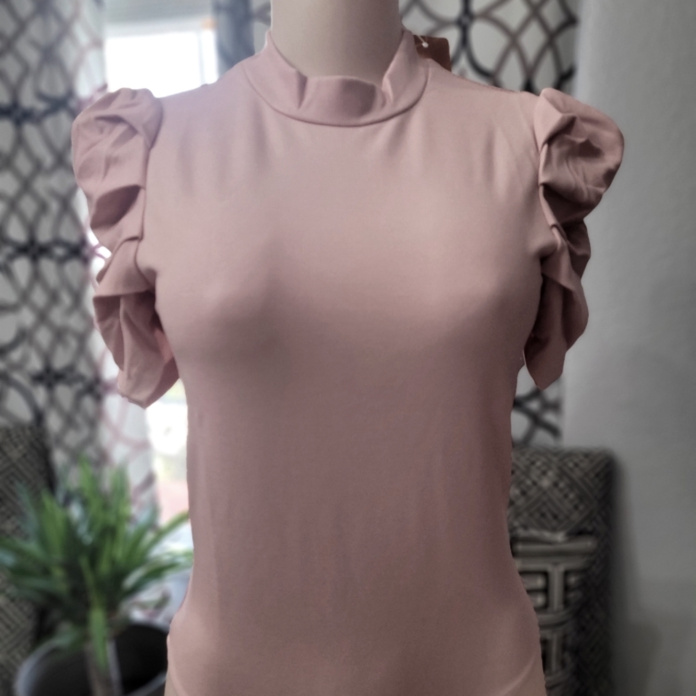 Beautiful Dusty Blush adjustable bodysuit with short princess style sleeves